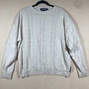 Vtg Chaps Ralph Lauren Mens Cable Knit Golf Sweater XL Beige Cozy Old Money